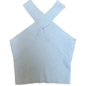 TopShop White Crisscross ribbed crop top Size 8-10
